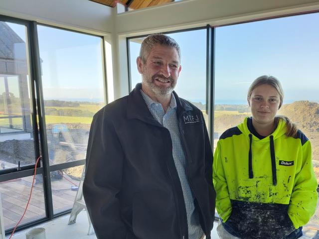Kaikōura Mayor Craig Mackle and apprentice painter Amber Jellyman. Photo: David Hill / North...