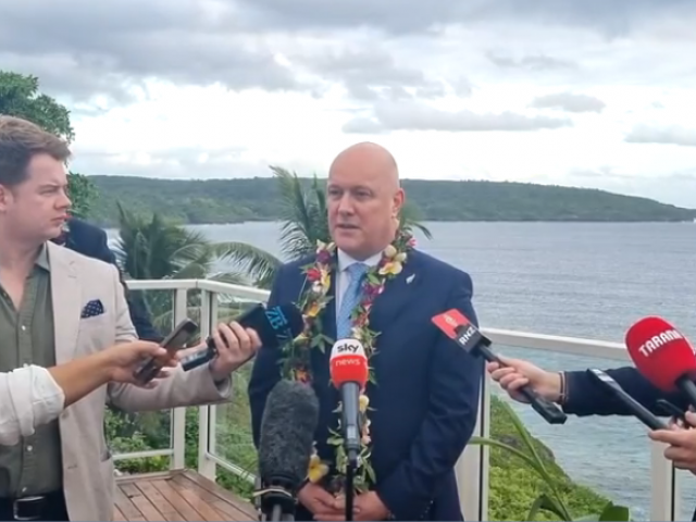 Prime Minister Christopher Luxon arrived in Nuie today.  Image: RNZ 