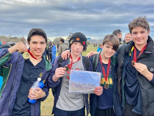 Lee West, Cody Lamond, Toby Paterson and Oliver King after a race at the national secondary...