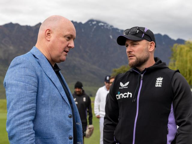 Prime Minister Christopher Luxon pictured with England cricket coach — and Arrowtown ratepayer —...