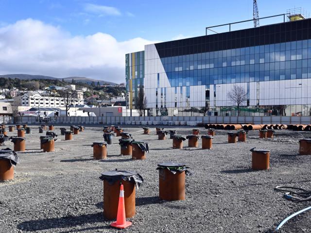 Piles driven on the site of the new Dunedin hospital inpatients building. The hospital's new...