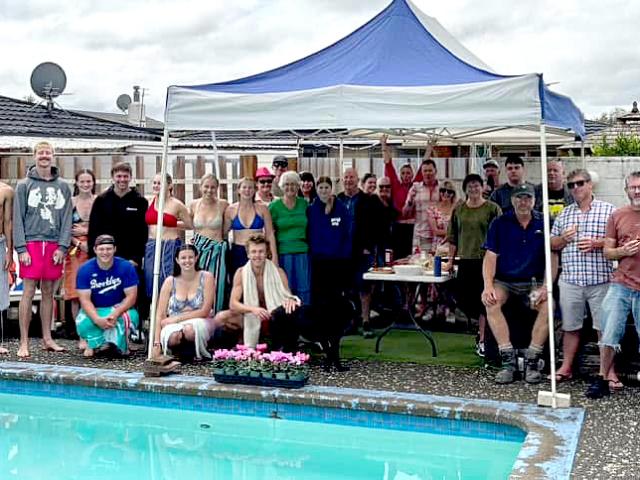 A large group of family and friends helped the pair complete their final day of swimming on Sunday.
