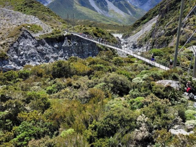 The bridge on the Hooker Valley Track that was closed after heavy rainfall. Photo: Supplied