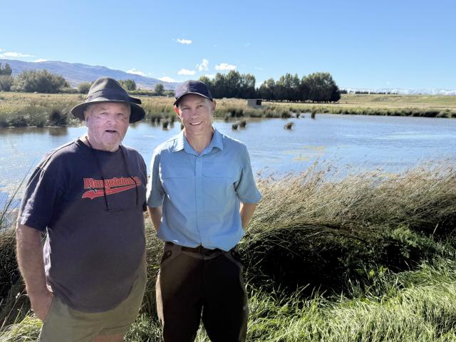 Omakau farmer and duck-shooter David Hill (left) shows Otago Fish & Game operations manager Jamie...