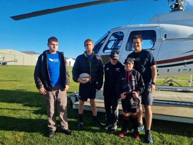 Wānaka rugby fans (from left) Ewan Little, Lachlan Davison, Reuben Beston and Eli Larose get set...