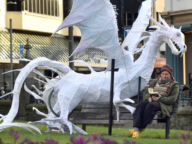 Dunedin Midwinter Carnival installation assistant Adele Cleverley takes a five-minute break as...