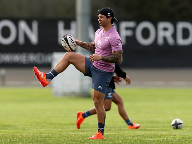 Jonah Lowe warms up at training with the Maori All Blacks in Auckland on Tuesday. Photo: Getty...