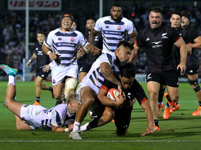 Zarn Sullivan scores the fifth try for the  Māori All Blacks against Japan XV at Tokyo's Prince...
