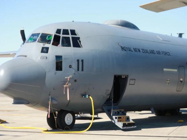 The C-130J Hercules, along with government personnel, will leave Auckland on Monday. Photo: RNZ 