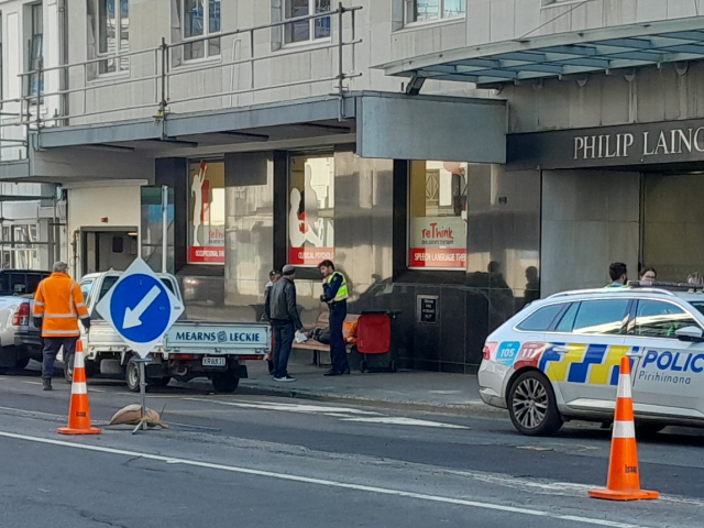 Police at the scene of the incident in Rattray St this afternoon. Photo: Bruce Munro 