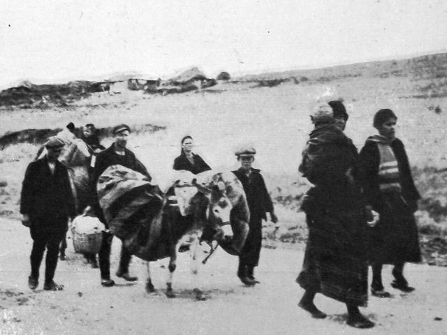 Bulgarian civilians flee Petrich, in southwestern Bulgaria, following clashes between Greeks and...