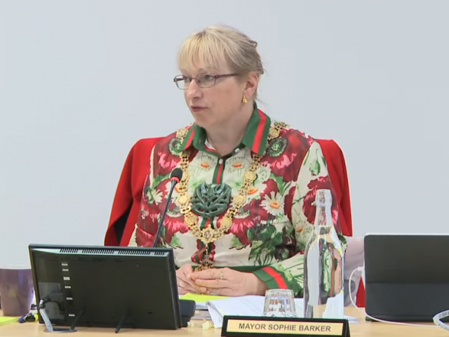 Dunedin Mayor Sophie Barker at yesterday's meeting. PHOTO: YOUTUBE


