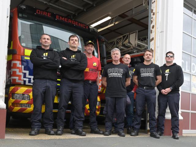 Outside the Dunedin Central Fire Station yesterday are firefighters (from left) Jake Wansink, Dan...