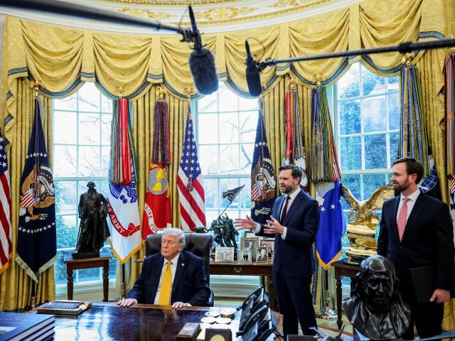 Donald Trump with JD Vance in the Oval Office at the White House. Photo: Reuters