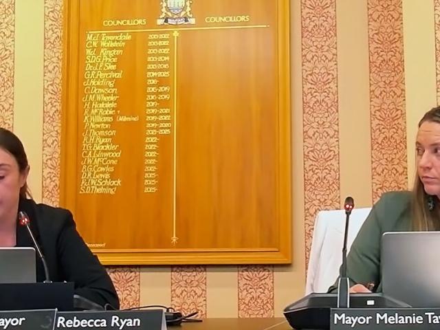 Waitaki Mayor Mel Tavendale, right, and deputy mayor Rebecca Ryan debate the district's rate rise...