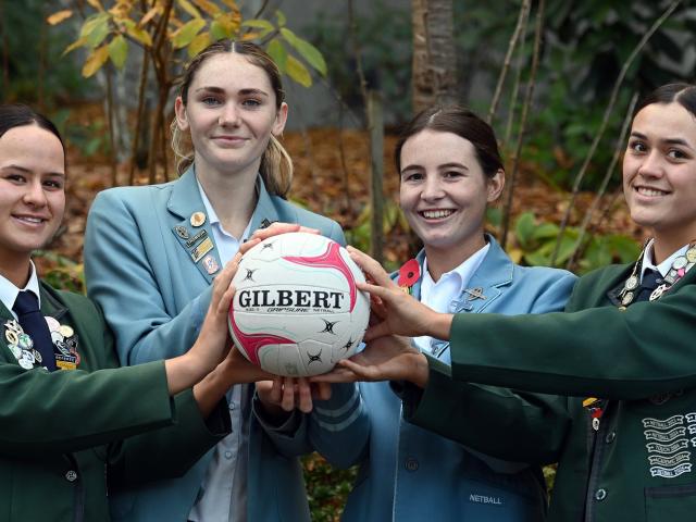 Dunedin netballers (from left) Shanti Kara, 17, Charlee Farquhar, 16, Ruby Hore, 17, and Kiana...