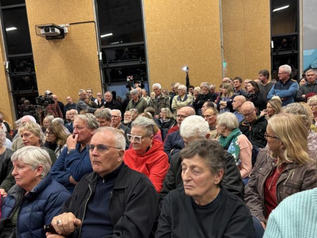 A packed public meeting at the Pegasus Bay School opposing the purchase of Pegasus' 18 hole...