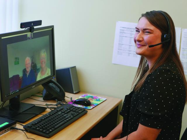 Speech Language Therapist Amy Rosenfeld with stroke patient Ian and his wife Gaynor who was able...