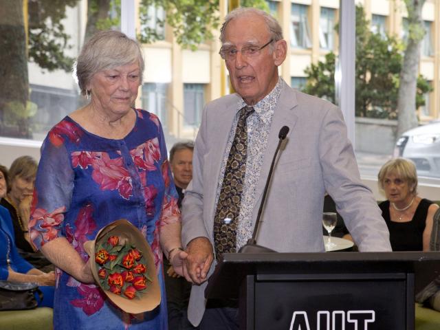 Clare Matheson, a survivor of the “Unfortunate Experiment”, with Dr Ron Jones at the launch of his book. Photo: supplied