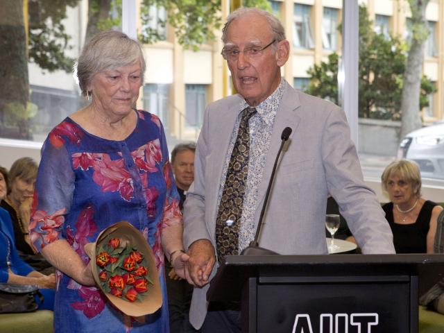 Clare Matheson, a survivor of the “Unfortunate Experiment”, with Dr Ron Jones at the launch of his book. Photo: supplied 