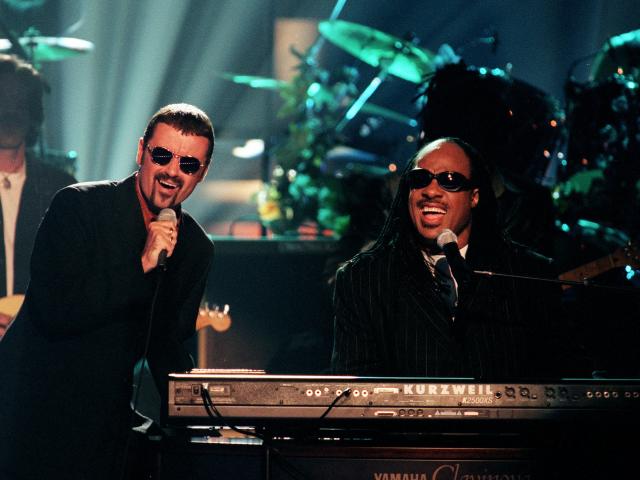 George Michael teams up with Stevie Wonder for a raucous, rocking duet in this file image. Photo:...