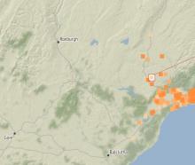 Orange squares mark where people reported shaking. Image: GeoNet