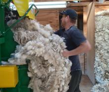 Presser Michael Hines fills the wool-press in the Glenspec woolshed. PHOTOS: SALLY RAE