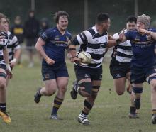 Action from today's premier club rugby match between Southern and Dunedin at Kettle Park. Photo:...