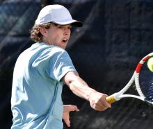 Otago’s Ben Smith plays a backhand against North Otago’s Ben Anderson in the Southern team event...