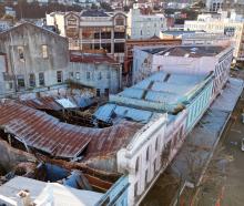 The roof and part of the building at 386  Princes St, 
Dunedin, has collapsed. PHOTO: ODT FILES