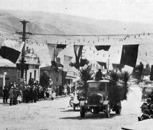 A procession of cars during a gala day in Roxburgh to celebrate the opening of the Teviot power...