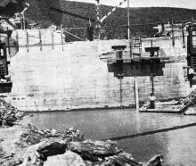 A dam under construction as part of the Waipori hydroelectric scheme. — Otago Witness, 15.4.1924 