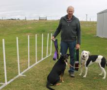 Allen Booth of Benhar with his two dogs Willow (left) and Hannah, who have both won dog agility...