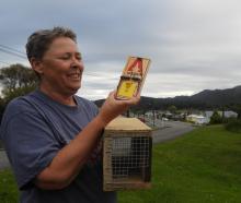 Kate Kennedy with one of the new traps and boxes which will allow the Runanga Village People...