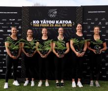 The full New Zealand New Zealand women’s canoe team of (from left) Lisa Carrington, Alicia Hoskin...
