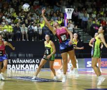 Southern Steel wing defence Renee Savai’inaea goes for a ball during an ANZ Premiership game....