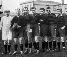 Alhambra (left) and Kaikorai rugby club teams. — Otago Witness, 10.6.1924/1.7.1924 