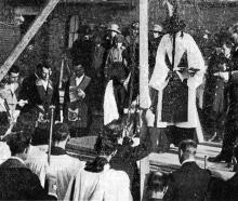 Bishop Isaac Richards lays a foundation stone for a new Anglican church at Andersons Bay, Dunedin...