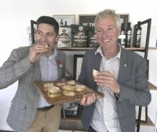 Rangitata MP James Meager and Hemp New Zealand business development manager Nigel Hosking try a...
