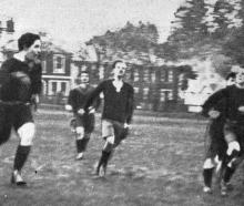 Baker scores a try for Dunedin against Union on North Ground. — Otago Witness, 3.6.1924 