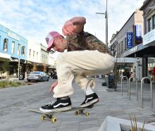 Dunedin skater Harry Dolan shreds a new ledge in George St outside skating and clothing store...