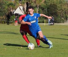 Christchurch United captain Joel Stevens on the ball during his side's 4-0 win over FC Twenty 11....
