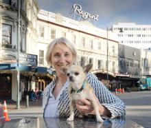 Dunedin lawyer Sally Peart with her chihuahua Pedro on the edge of the Octagon. PHOTO: GERARD O...