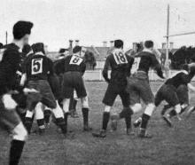 A tackle in Pirates' twenty-five. Otago Witness, 3.6.1924