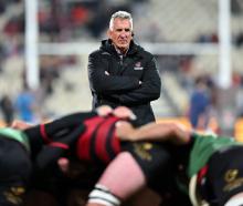 Crusaders Head Coach Rob Penney reacts prior to the Super Rugby Pacific match between the...