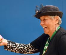 Susan Raihana, of Temuka, tests her aim during the Taurite Tū games at the Unipol gymnasium in...