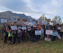 Protesters gather outside Queenstown's wastewater treatment plant demanding Queenstown's council...