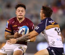 Caleb Tangitau of the Highlanders during tonight's Super Rugby Pacific match against the ACT...