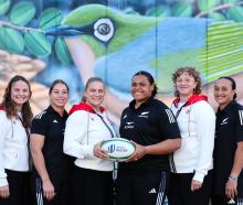Canadian and Black Ferns players (from left) Holly Phillips, Amy du Plessis, Emily Tuttosi, Tanya...