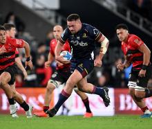Highlanders prop Saula Ma’u charges forward during the Super Rugby Pacific match against...